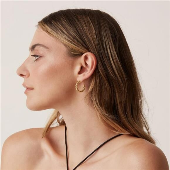 Gold twisted rope hoop earrings 14k plated 925 sterling silver post round - Picture 4 of 7